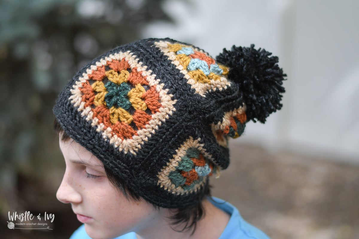 Boho Granny Square Slouchy Hat Crochet Pattern Whistle and Ivy Modern Crochet Patterns