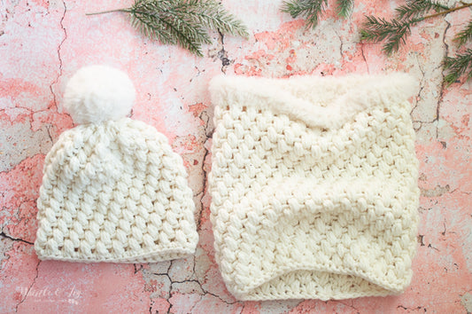 Snow Puff Stitch Hat + Cowl  [crochet pattern]