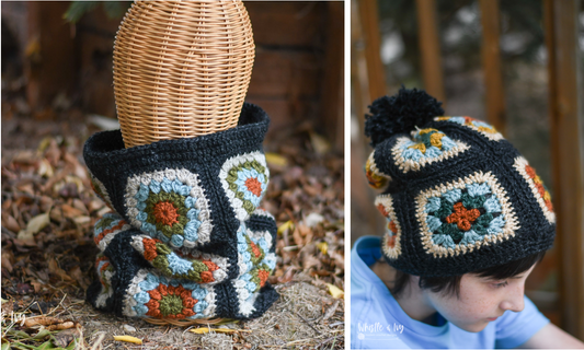 Granny Square Cowl Neck Warmer + Boho Granny Square Slouchy  [crochet pattern bundle]
